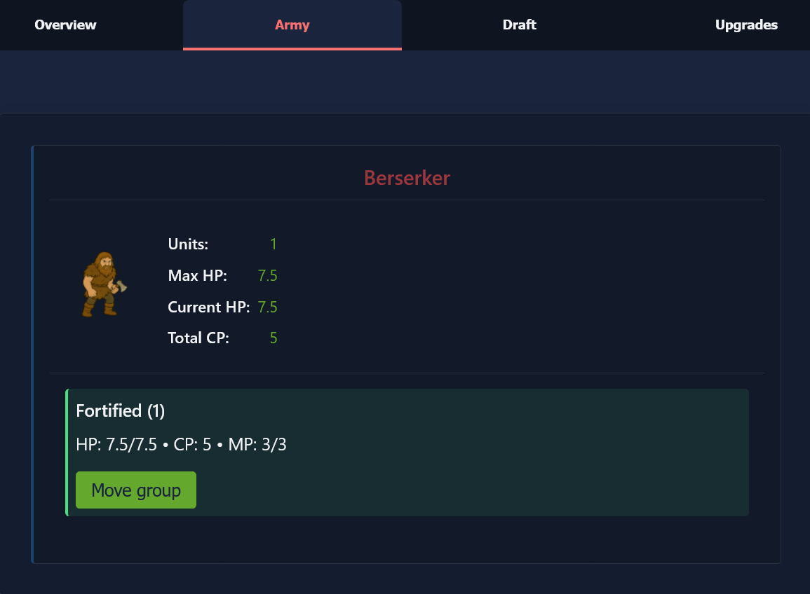 Army selection interface