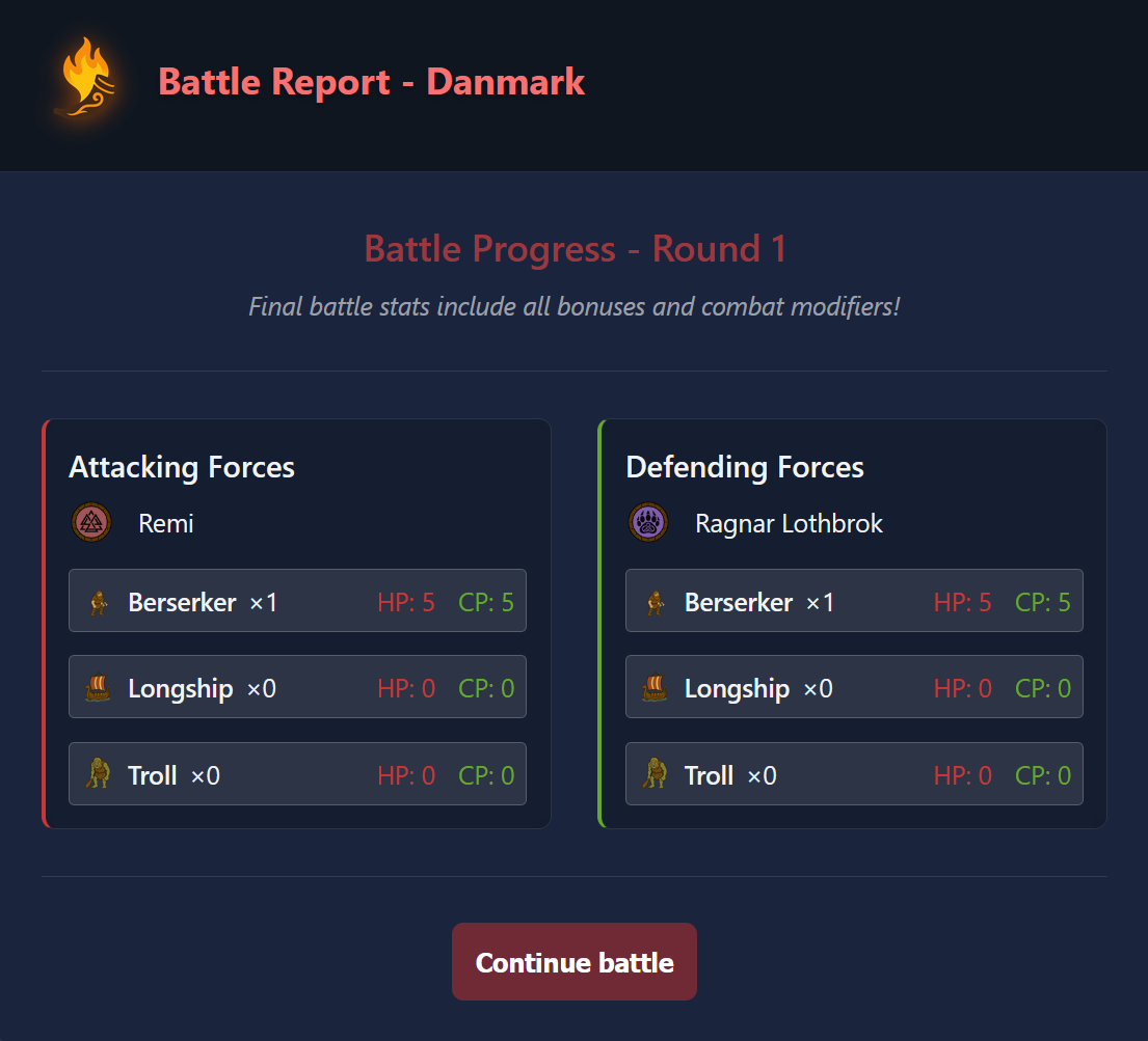 Battle results screen showing combat outcome