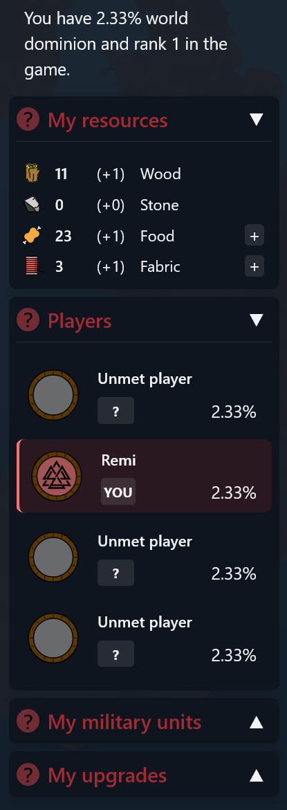 Game sidebar showing resources, units, and regions